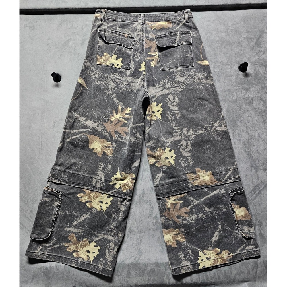Akira Convertible Cargo Pants Grey Leaf Camo Wide Leg 100% Cotton 24JWHJ7779 XL - Picture 3 of 16